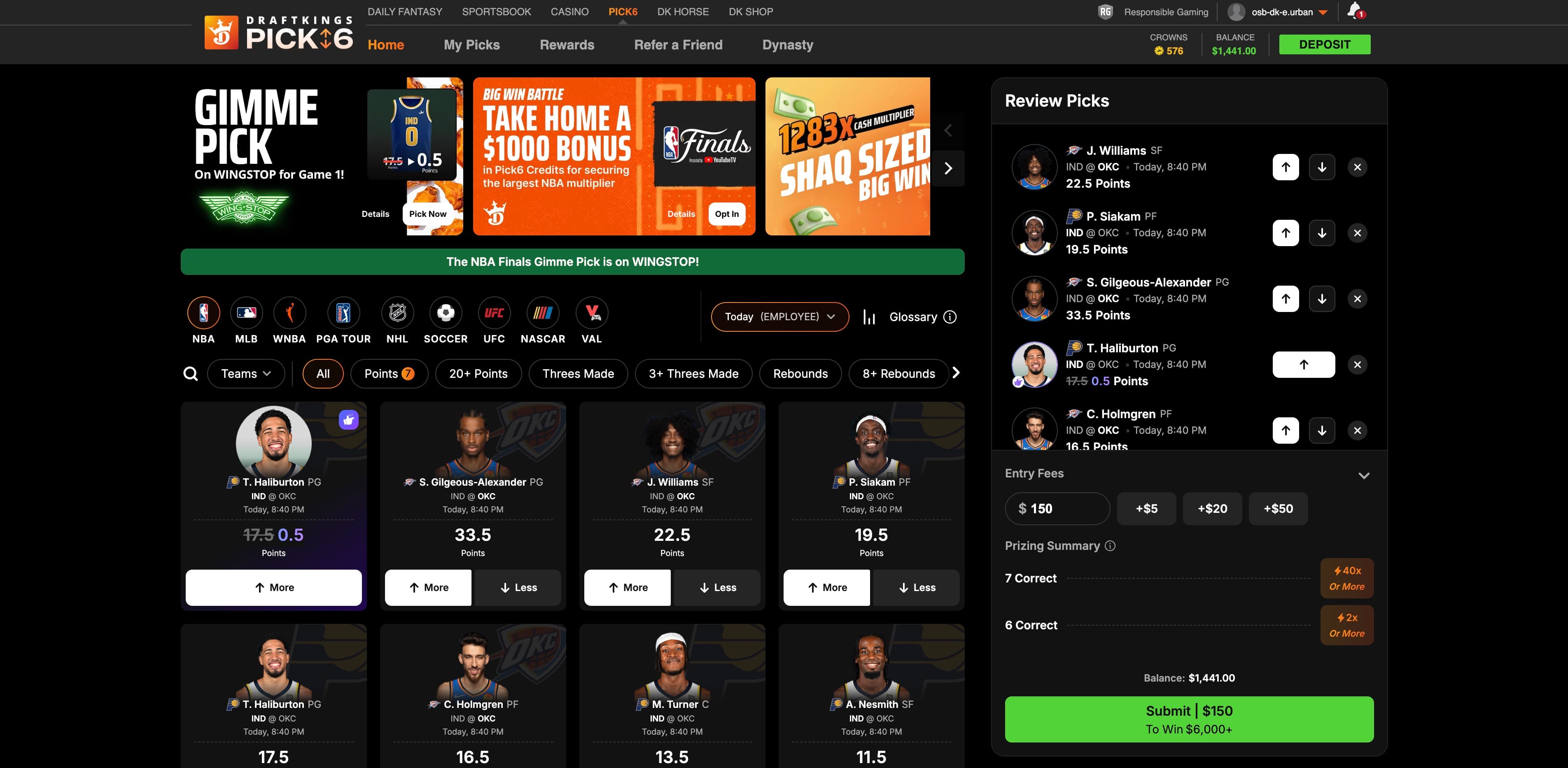 Pick6 Home Screenshot